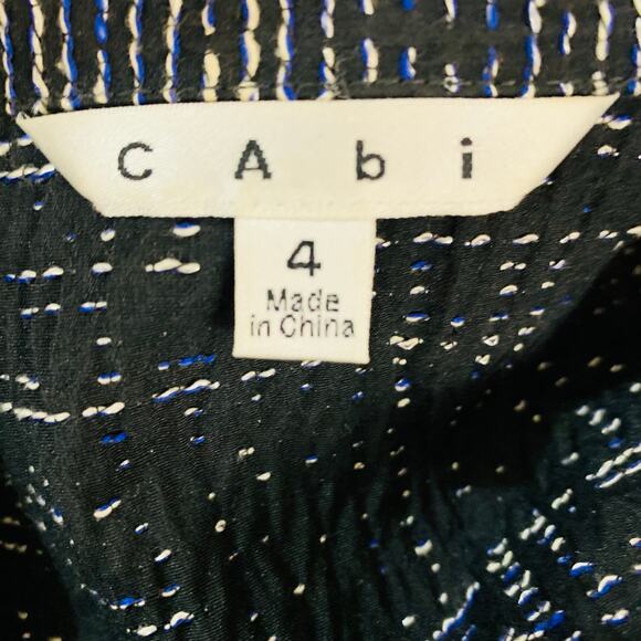 Cabi Size 4 Women's Tweed Blazer Jacket Black White Blue Zip Front Career Preppy - Picture 10 of 11